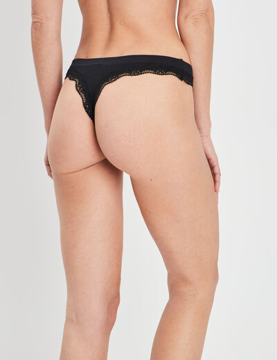 String côtelé avec dentelle noir femme