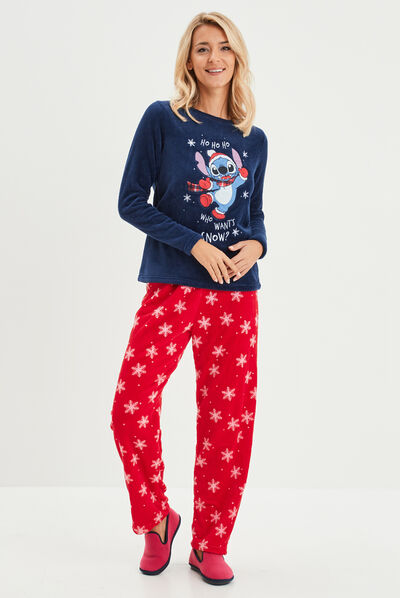 Ensemble pyjama pantalon 2 pièces Stitch bleu marine femme