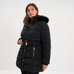 Doudoune mi-longue ceintur&eacute;e &agrave; capuche noir femme grande taille