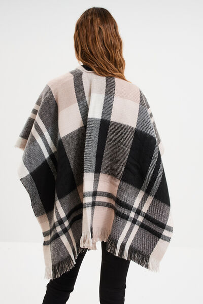 Poncho &agrave; franges mi-long noir femme