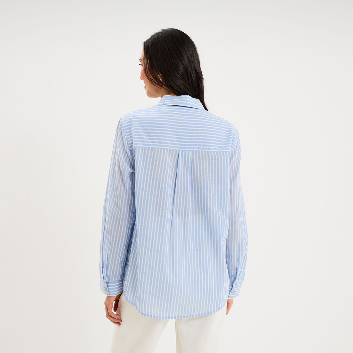 Chemise manches ajustables 1 poche coton bleu ciel femme