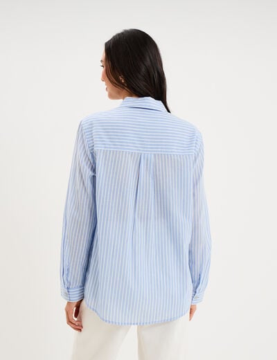Chemise manches ajustables 1 poche coton bleu ciel femme