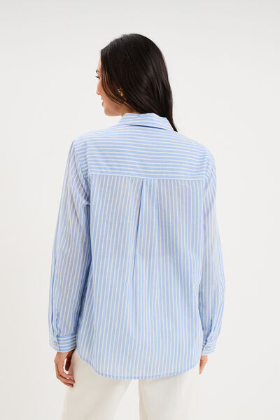 Chemise manches ajustables 1 poche coton bleu ciel femme