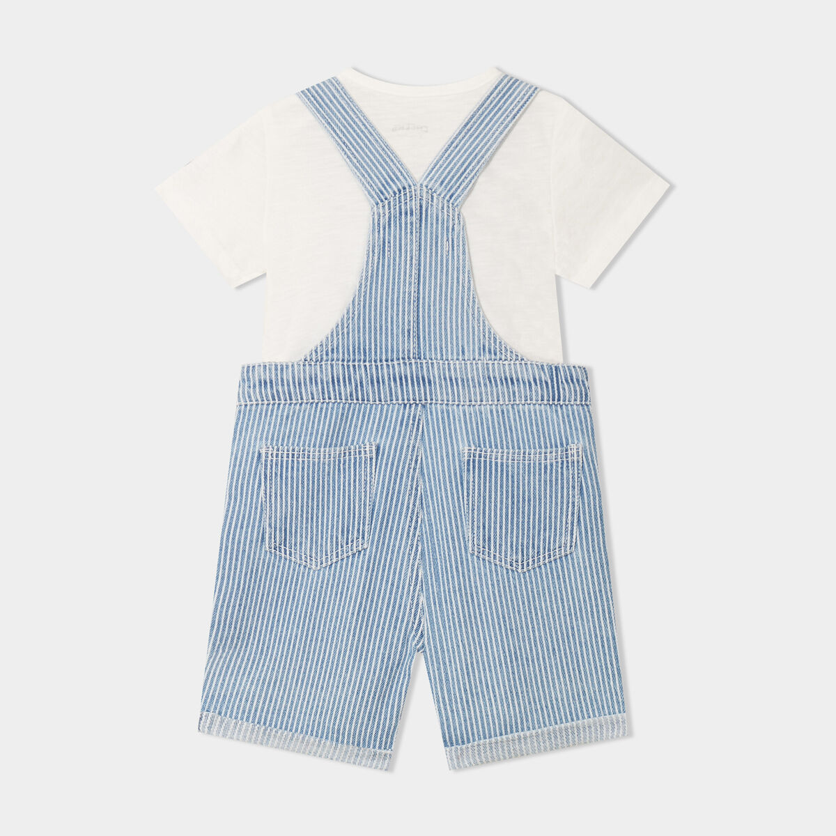 Ensemble 2 pi&egrave;ces coton salopette jean bleu clair b&eacute;b&eacute; gar&ccedil;on