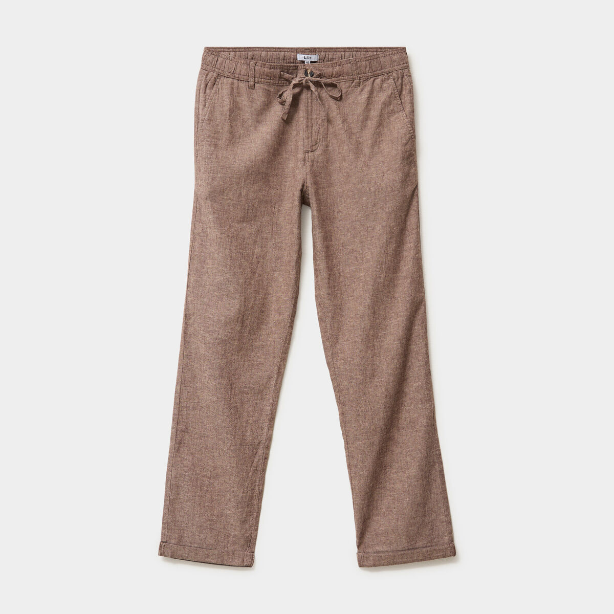 Pantalon chino droit lin m&eacute;lang&eacute; marron homme