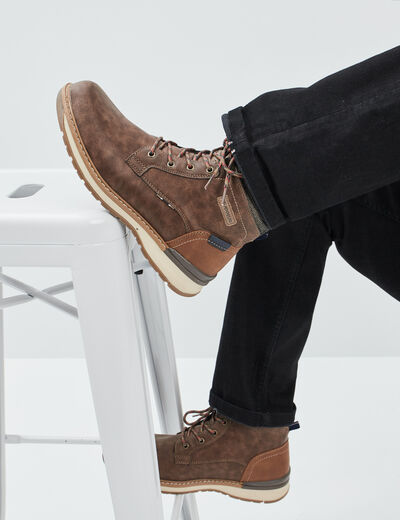 Bottines montantes &agrave; lacets marron homme