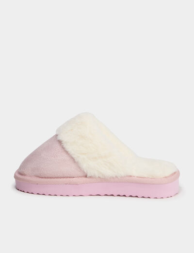 Chaussons mules fourr&eacute;s rose fille