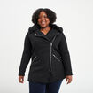 Manteau mi-long col imitation fourrure noir femme grande taille