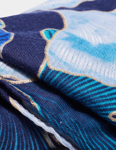 Foulard bords à franges fines bleu electrique femme