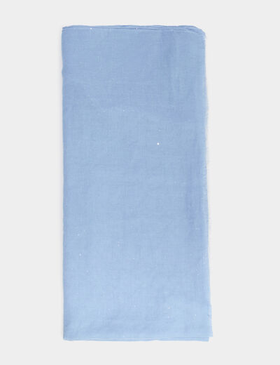 Foulard bords &agrave; franges fines bleu ciel femme