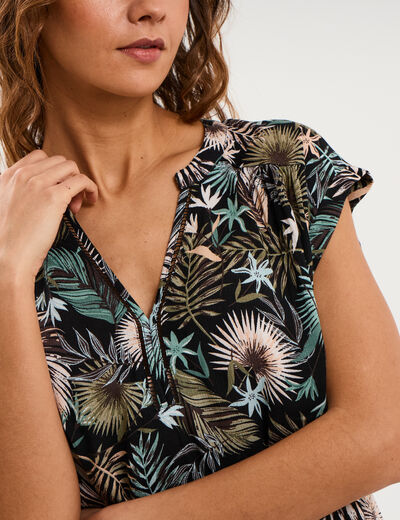 Blouse cr&eacute;pon manches courtes noir femme