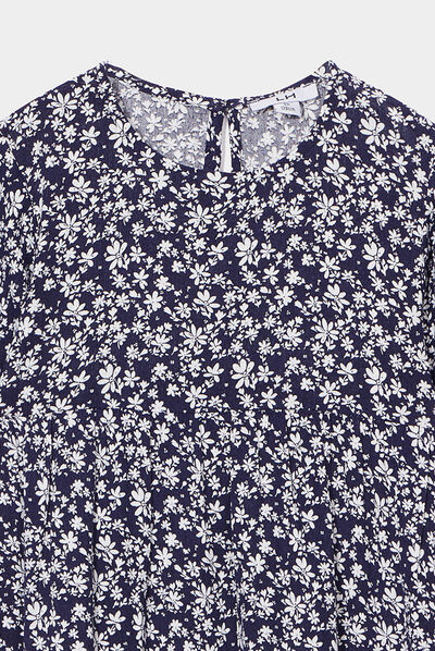 Robe longue trapèze manches ballons bleu marine fille