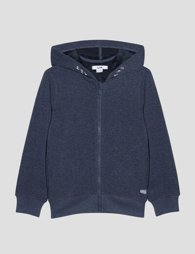 Sweat zippé à capuche bleu marine garçon