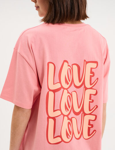 T-shirt droit manches courtes coton rose femme
