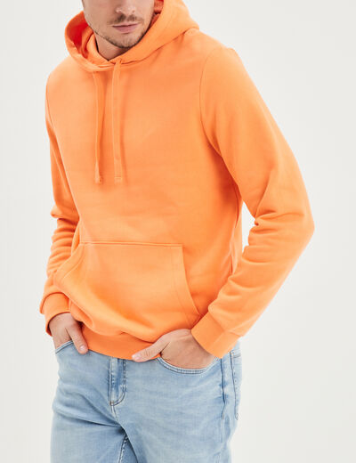 Sweat molleton à capuche hoodie orange corail homme