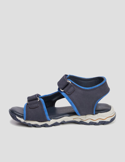 Sandales à scratchs en cuir Creeks Polis bleu marine garçon