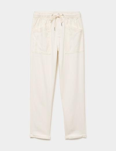 Pantalon mom taille &eacute;lastiqu&eacute;e creme femme