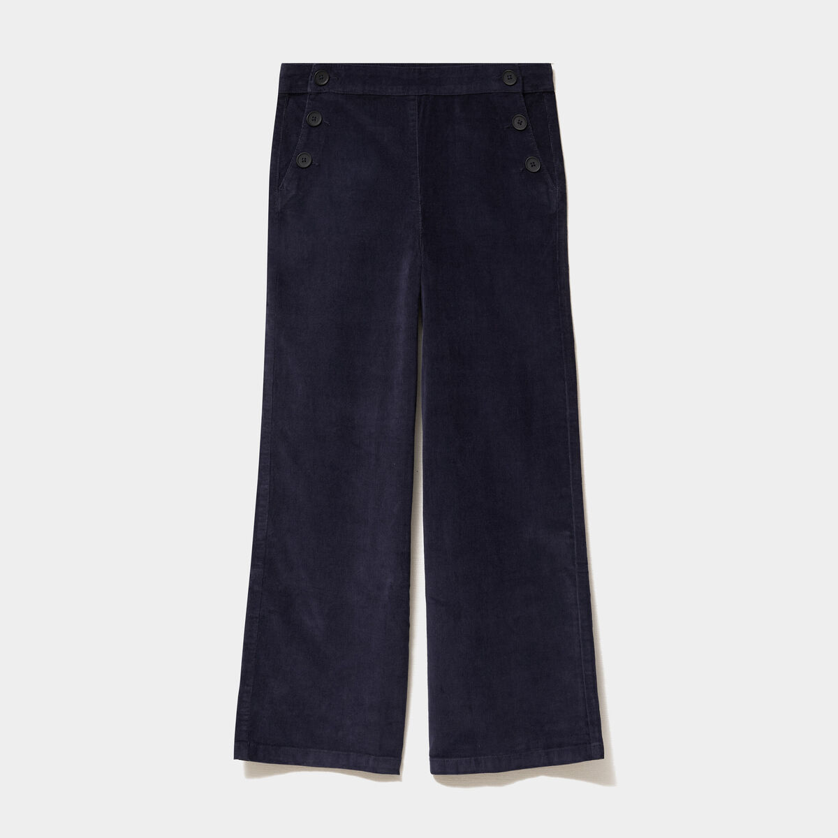 Pantalon effet velours &agrave; pont 7/8&egrave;me bleu fonc&eacute; femme