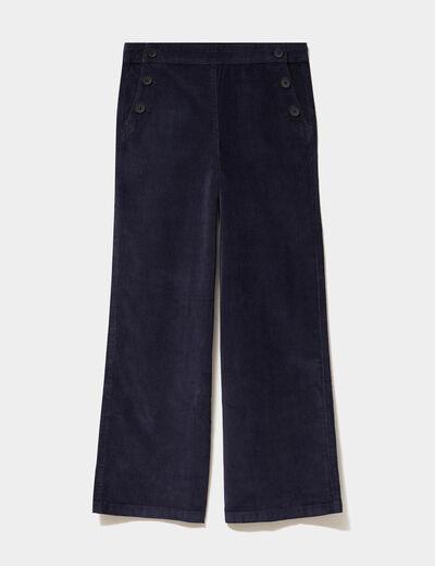 Pantalon effet velours &agrave; pont 7/8&egrave;me bleu fonc&eacute; femme