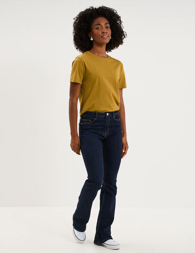 T-shirt col rond manches courtes coton vert olive femme