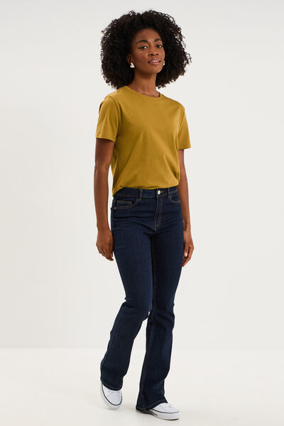 T-shirt col rond manches courtes coton vert olive femme