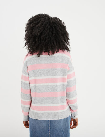 Pull col rond manches longues gris clair femme