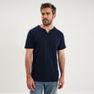 T-shirt manches courtes col tunisien bleu marine homme