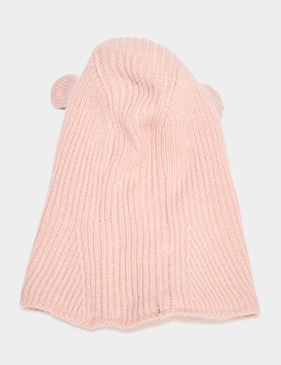 Cagoule tricot&eacute;e doublure polaire rose clair b&eacute;b&eacute;