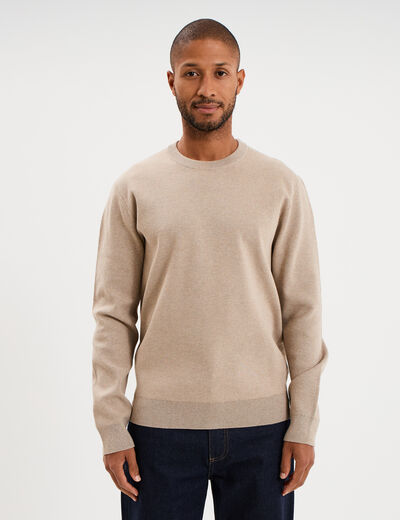 Pull col rond manches longues sable homme