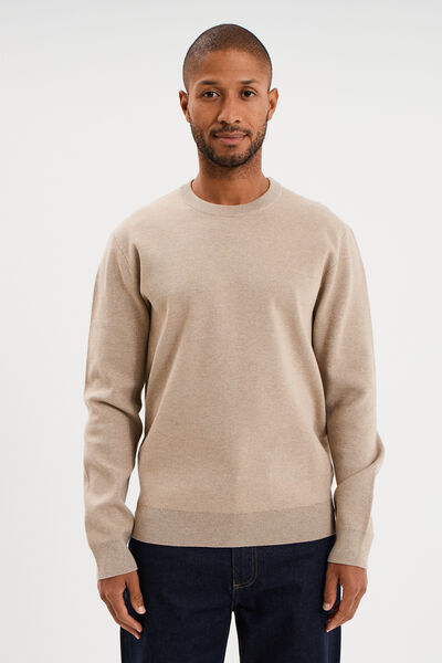 Pull col rond manches longues sable homme