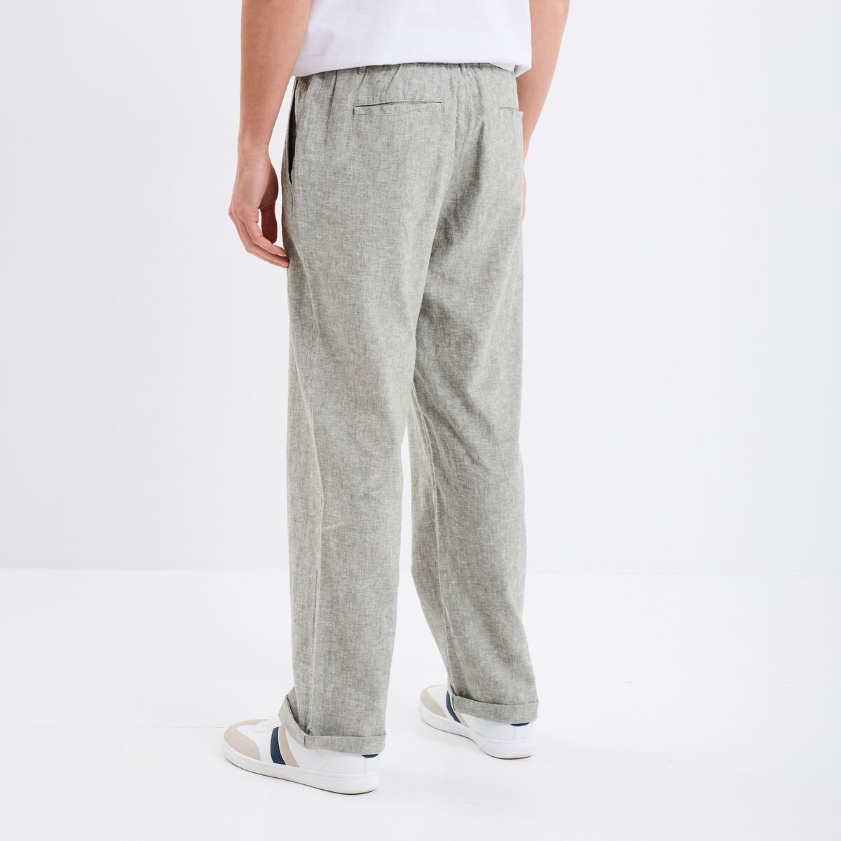 Pantalon chino mélange lin coton vert kaki homme