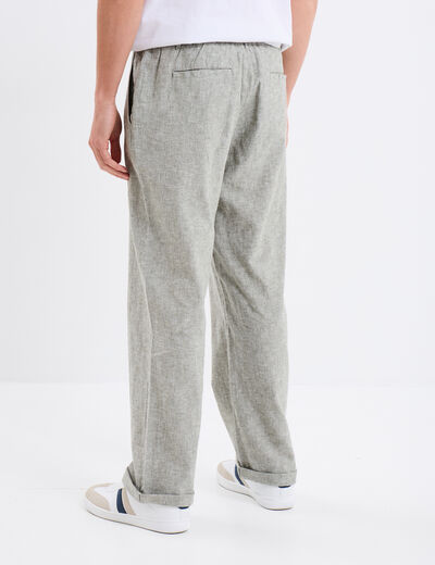 Pantalon chino mélange lin coton vert kaki homme