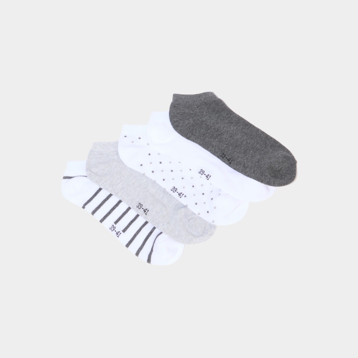 Lot 5 paires chaussettes invisibles gris clair femme