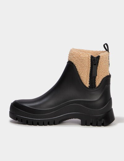 Bootes de pluie avec d&eacute;tails polaire noir femme