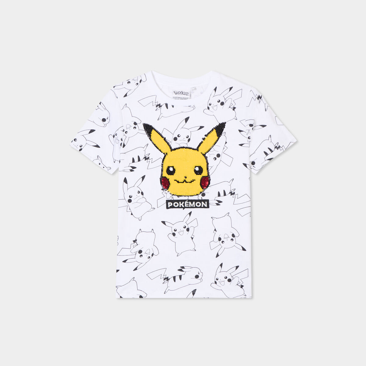 T-shirt sequins coton Pokémon Pikachu blanc garçon