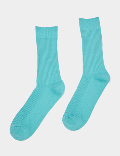 Lot 2 paires chaussettes côtelées bleu turquoise homme