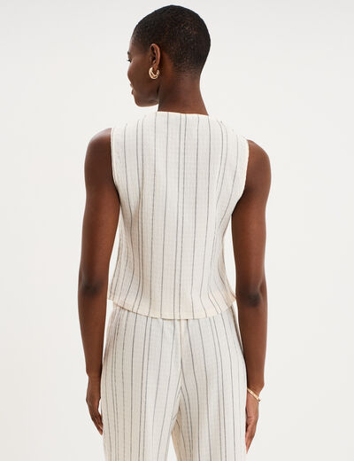 Veston gaufr&eacute; ajust&eacute; boutonn&eacute; col en V blanc femme