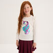 T-shirt à sequins manches longues coton ivoire fille