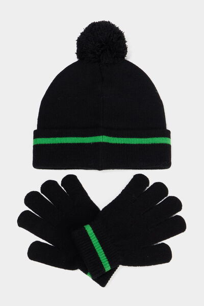 Ensemble bonnet et gants Minecraft noir gar&ccedil;on
