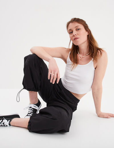 Débardeur cropped côtelé blanc femme