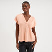 T-shirt col tunisien manches courtes rose saumon femme