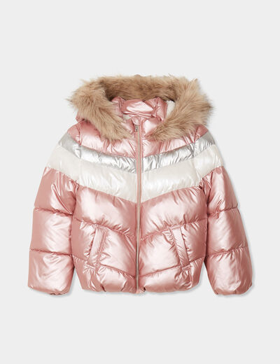 Doudoune métallisée capuche fourrure multicolore fille