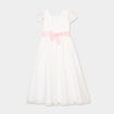 Robe longue tulle brod&eacute;e avec ceinture ivoire fille