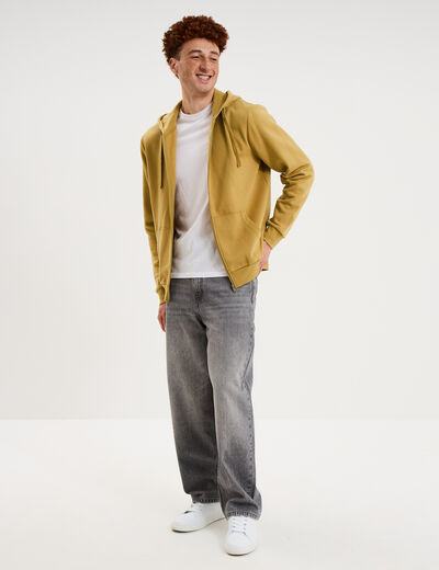 Sweat zipp&eacute; molleton &agrave; capuche vert kaki homme