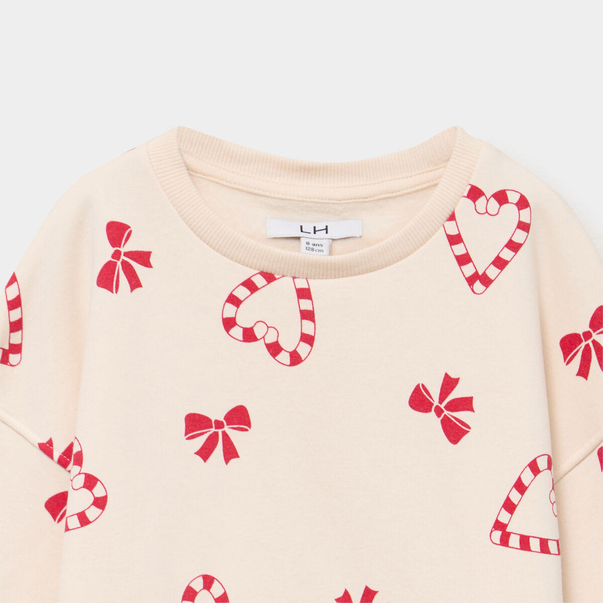 Sweat col rond manches longues ecru fille