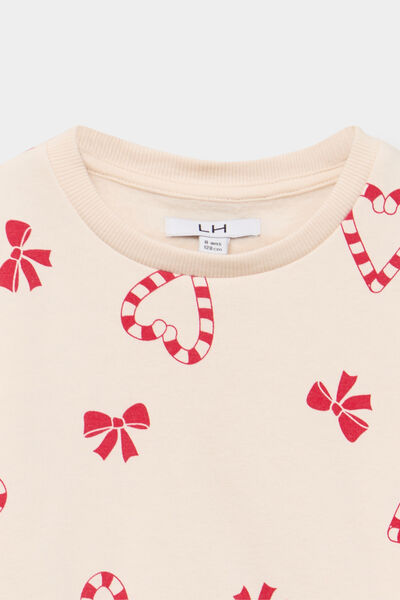 Sweat col rond manches longues ecru fille