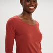 T-shirt coton col rond manches longues rouge fonc&eacute; femme