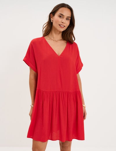 Robe courte fluide manches courtes rouge femme