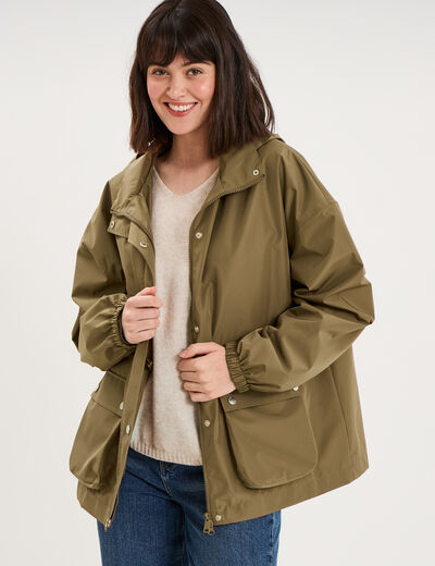 Parka &agrave; capuche taille &agrave; coulisse taupe femme