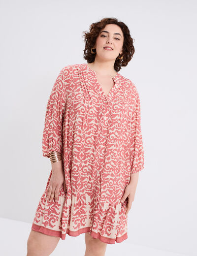 Robe chemise à volants manches 3/4 ecru femme grande taille